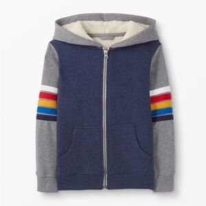 Hanna Andersson Sherpa Lined Hoodie jacket with rainbow stripe sleeves size 4